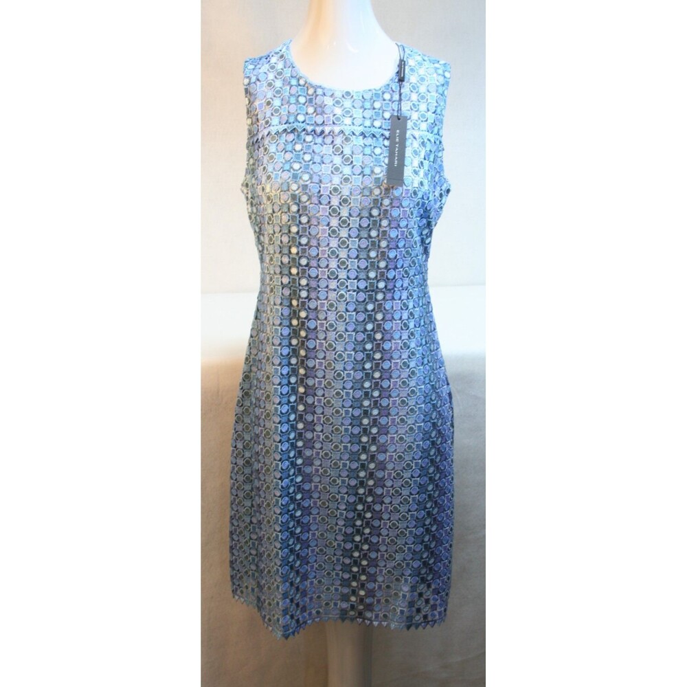 Elie Tahari Womens Blue Ophelia Sheath Dress Size 4 Sleeveless Embroidered NWT